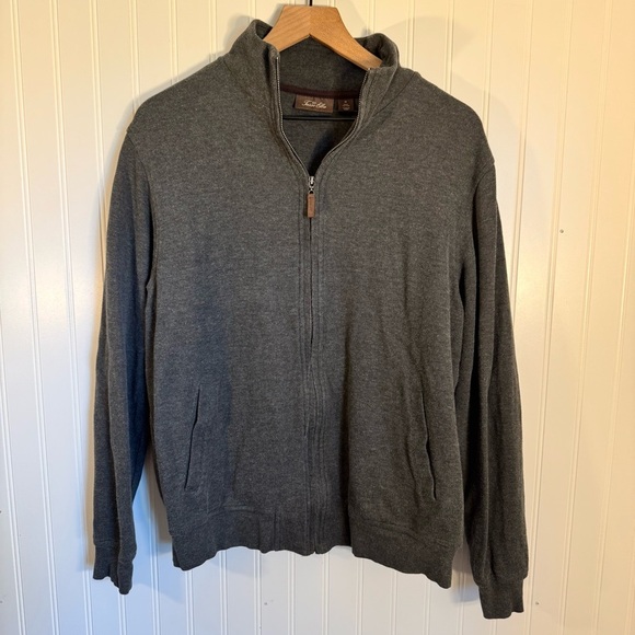 Tasso Elba Men's Charcoal Gray 100% Cotton Full Zip Sweater With Pockets Size M - Picture 1 of 10